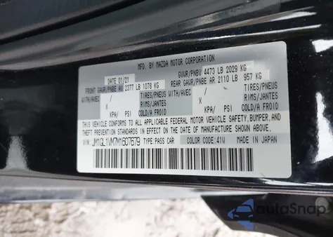 2021 Mazda Mazda6 Touring from USA, damaged, VIN JM1GL1VM7M1607679